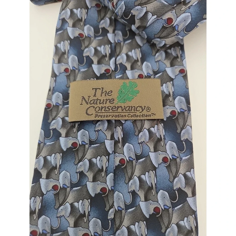 Men's Tie Nature Conservancy Silk Pattern Elephant Blue ,Gray 61